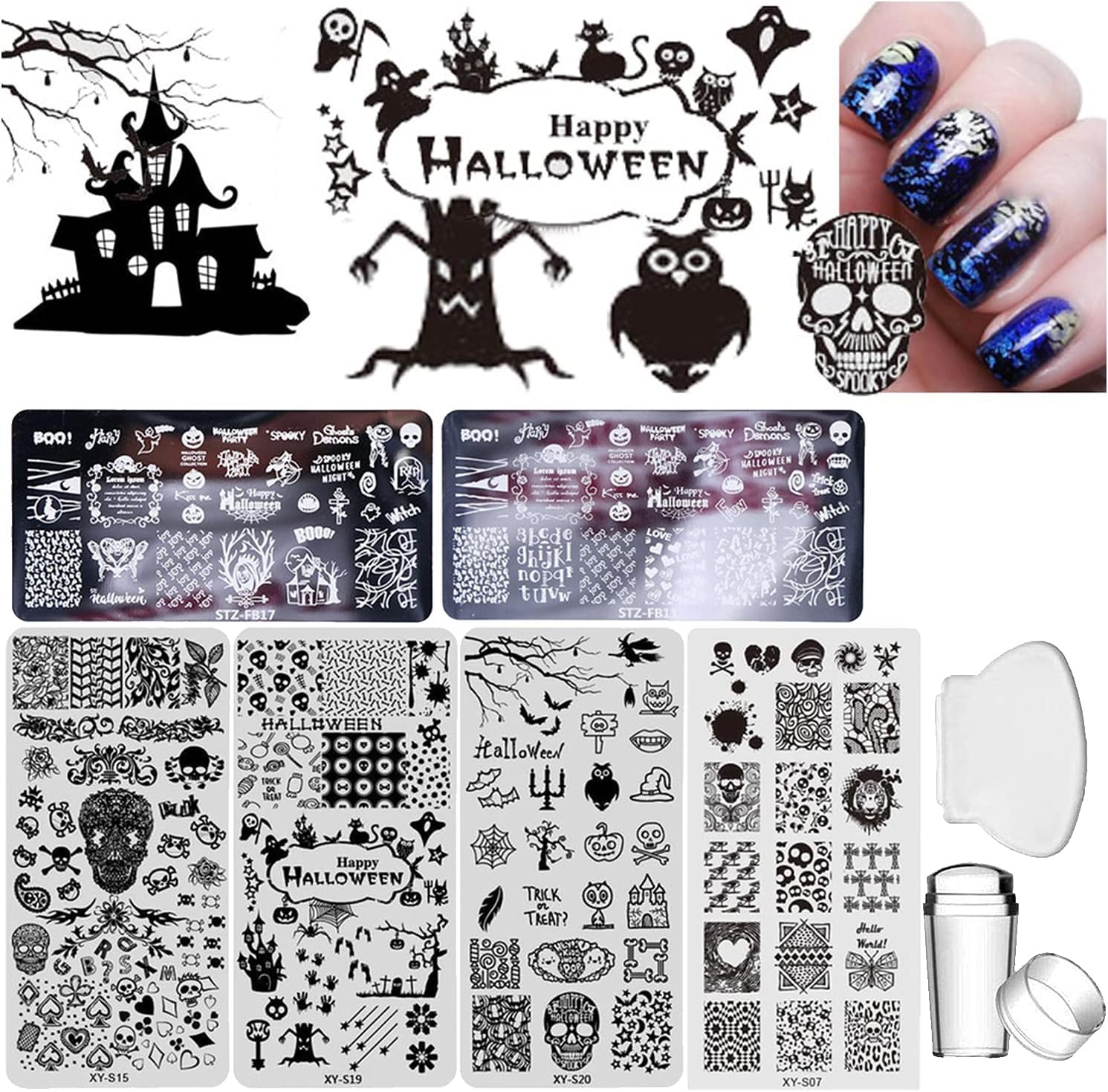 Pieces Halloween Nail Art Stamping Plates with Stamper Nail Stamper